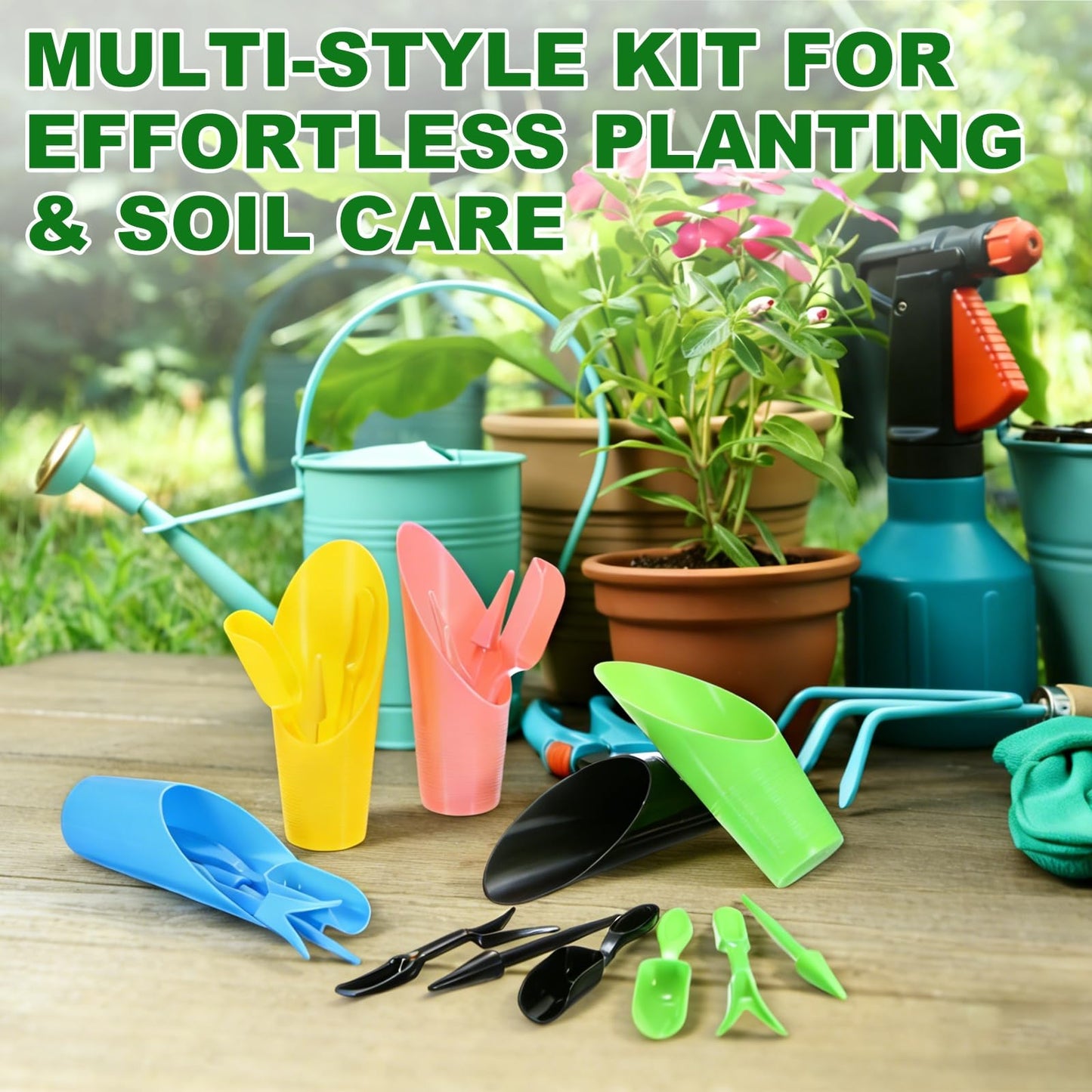 M METERXITY 2-Set Garden Shovel Hand Tools Transplanting Succulent Cultivation Digging Scoops Kits, Plastic Mini Garden Tool Set for Flower Planting/Bonsai Potting [Green, Black]