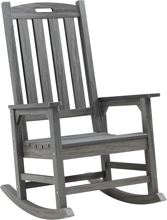 Psilvam Outdoor Rocking Chair, Poly Lumber Oversized Rocking Chair