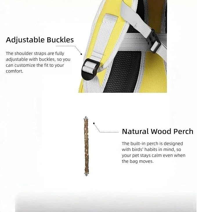 Bird Backpack, Lightweight and Breathable Outdoor Travel Backpack with 12 Breathable Holes, Wooden Pole, Adjustable Shoulder Strap for Birds and Pets (Green)