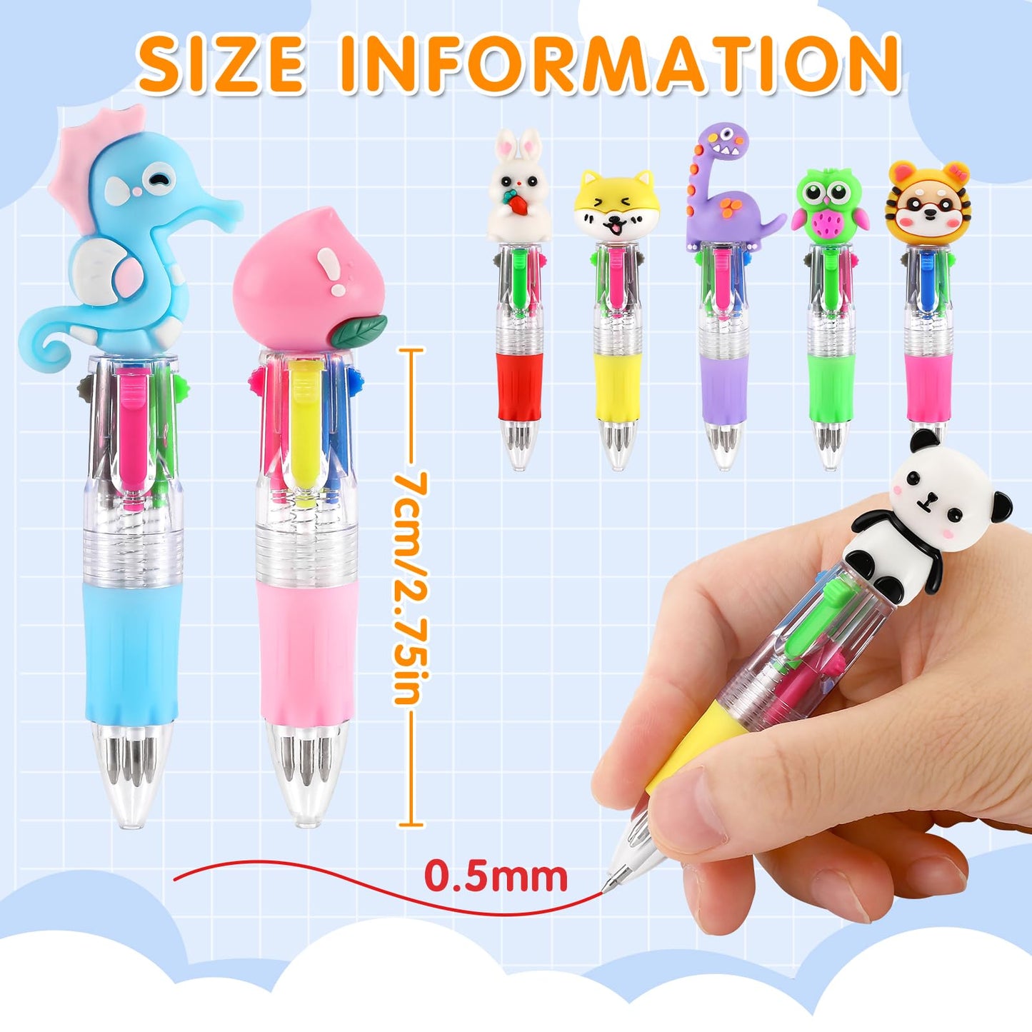 arscniek 60Pcs Multicolor Pen in One, 4-in-1 0.5mm Fine Point Cute Pens, Fun Kawaii Ballpoint Pen for Party Favors, Classroom Prizes, Teacher School Supplies, Bulk Gifts for Students