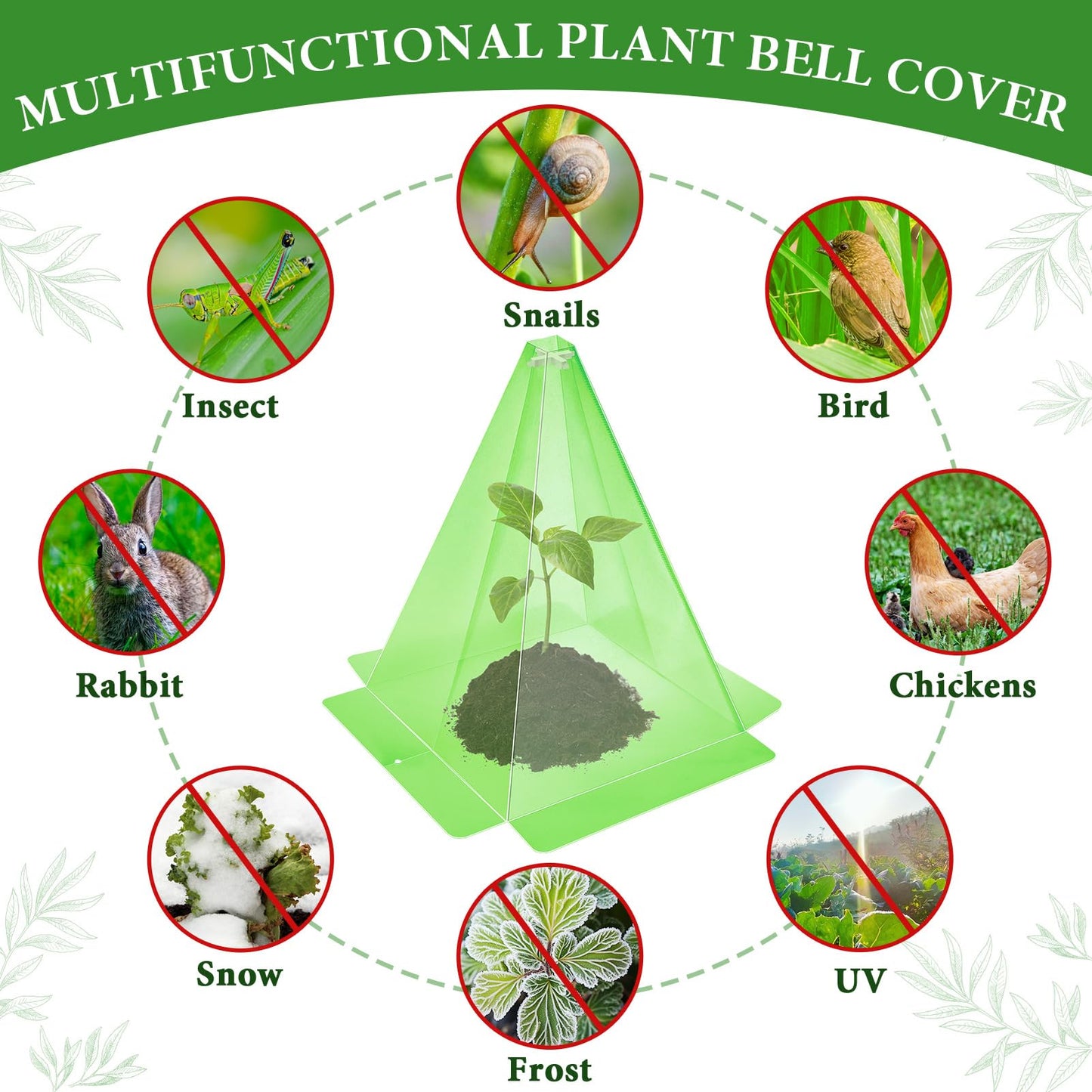 20 Pack Garden Cloches for Plants, Green Reusable Bell Plant Cover, Plastic Small Plant Seedling Protector with 40pcs Metal Stakes, Mini Greenhouse Against Sun, Frost, Snails, Birds, 7.8" x 11"