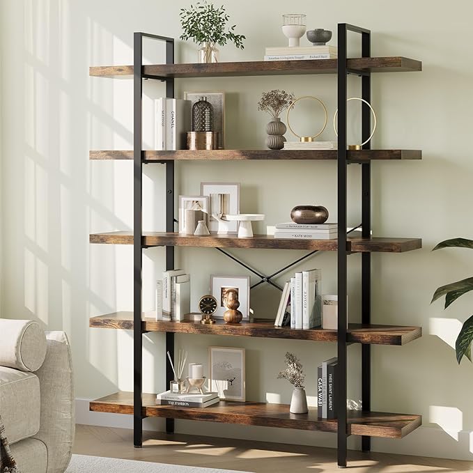 OtterOasis Heavy Duty 5-Tier Industrial Bookcase, 120lbs Shelf Capacity