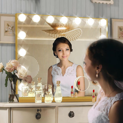 Hollywood Vanity Mirror with Lights, 15 Dimmable Bulbs, 3 Color Lights,Make Up Lighted Mirror, Aluminum Metal Frame, USB Charging Port（23" x 18"）