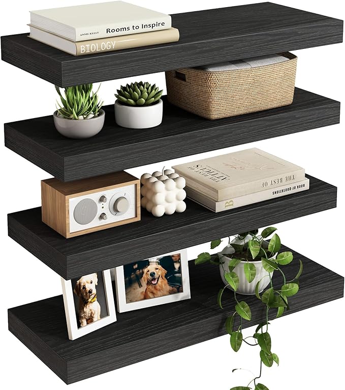 Fixwal Black Floating Shelves for Wall, Rustic Wood Shelves for Bathroom