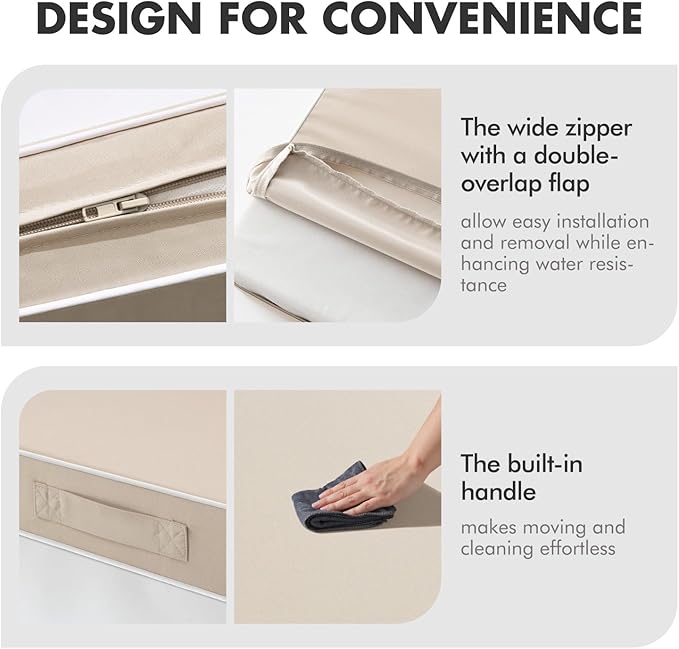 MIULEE Beige Outdoor Seat Cushion 22x24 Inch Waterproof & 3 Year Fade Resistant