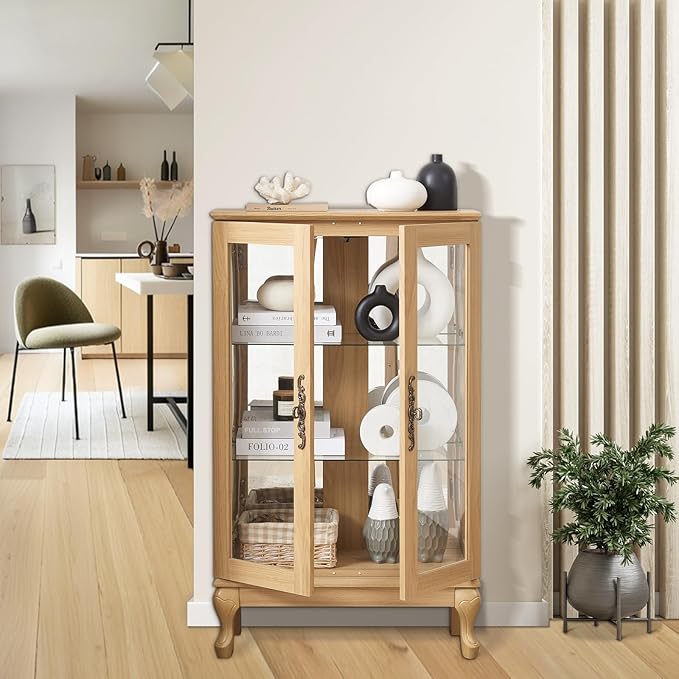 Curio Cabinet with Lighted, Curio Display Cabinet, Glass Display Cabinet with