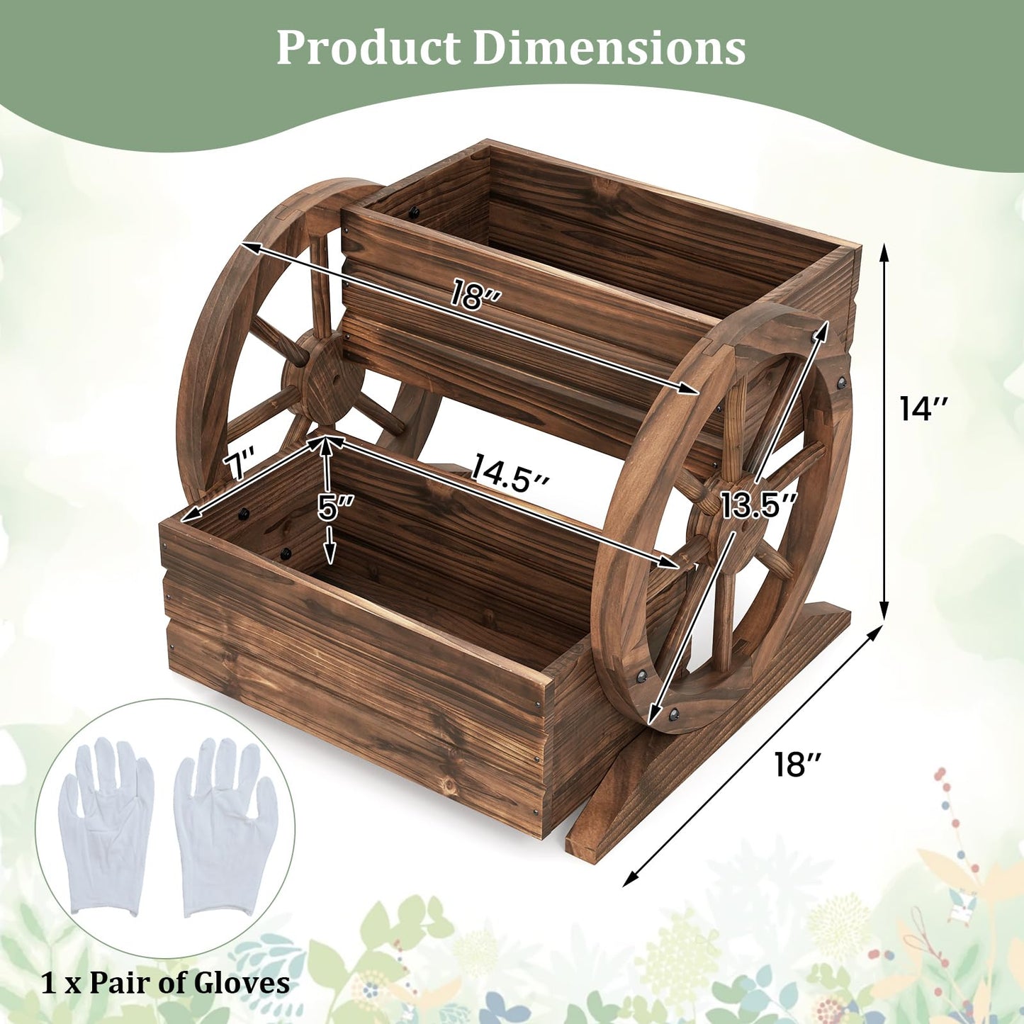 Giantex Wooden Wagon Planter Box, Garden Planter with Drainage Holes & Wheels for Flowers Herbs Vegetables, Indoor Outdoor Decorative Flower Cart for Patio Garden Balcony (1)