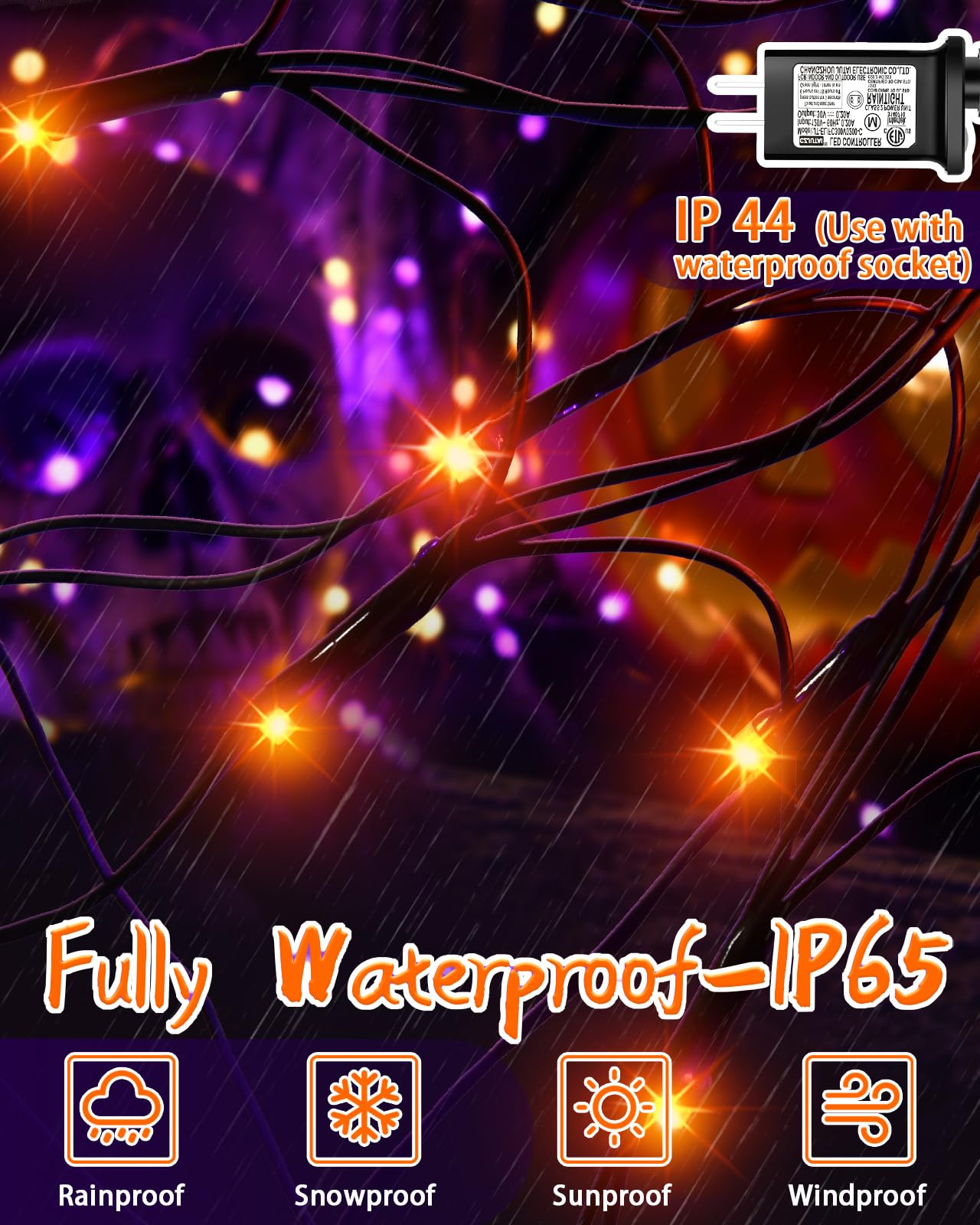 Halloween Decorations Spider Web Lights String Lights for Home, 4.9FT 96LED Waterproof Plugin Net Lights with 8 Modes & Timer, Light Up for Party Indoor Outdoor Garden Yard Haunted House(Orange)