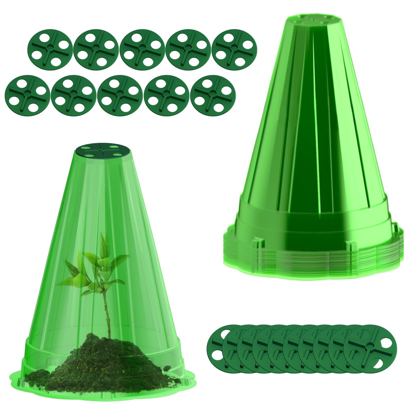 Webuys Garden Cloches for Plants, 20 Pack Garden Cloche with Rotary Vent, Reusable Bell Plant Covers, Plant Cloche Protectors from Animals Snails Birds Chickens, 7.9" H X 6.7" D (Green)