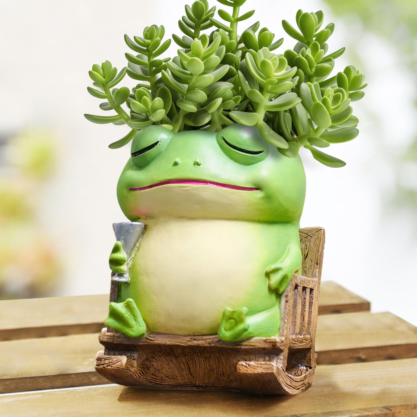 Saysmile Unique Frog Plant Pots Indoor, Cute Small Succulent Pots with Drainage Hole, Rocking Chair Planters for Outdoor Indoor Plants, Resin Flower Pot for String of Pearls, Gift Ideas for Mother