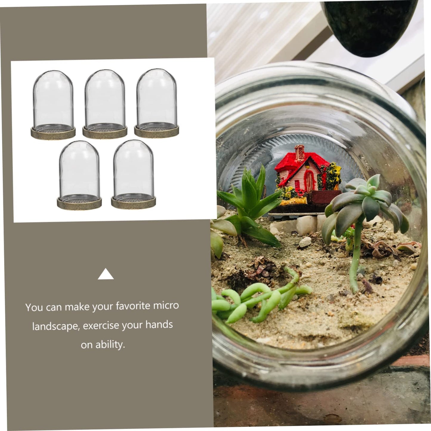 SEWOART 5sets Glass Terrarium Container Landscape Kit Dome and Base for Home Decor and Plant Display