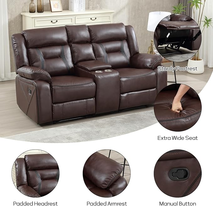 EBELLO Manual Recliner Sofa Set, Faux Leather Reclining Living Room Furniture