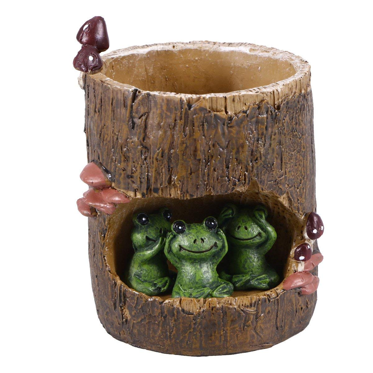 EMiEN Cute Animal Resin Succulent Plant Pot Cactus Plant Pot Flower Pot Container Planter Bonsai Pots Desk Mini Ornament Pot with A Hole Idea (Frog Tree Hole)