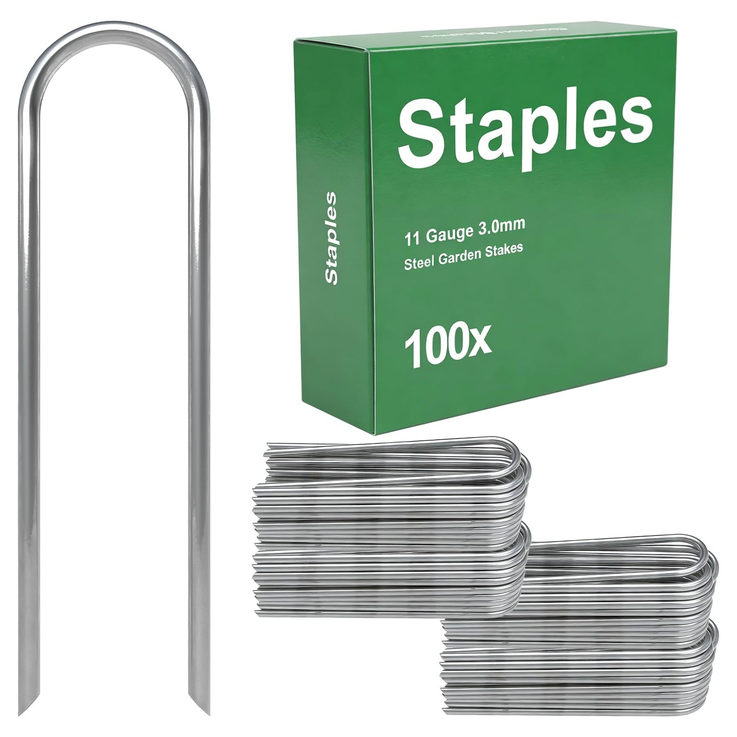 AAGUT Garden Staples 6 Inch Galvanized 100 Pack Round-Top Drip Hose Stakes Irrigation Hooks Heavy Duty 11 Gauge Lawn U Pins Sod Nails for Landscape Fabric, Soaker Hose, Chicken Wire, Dog Fence