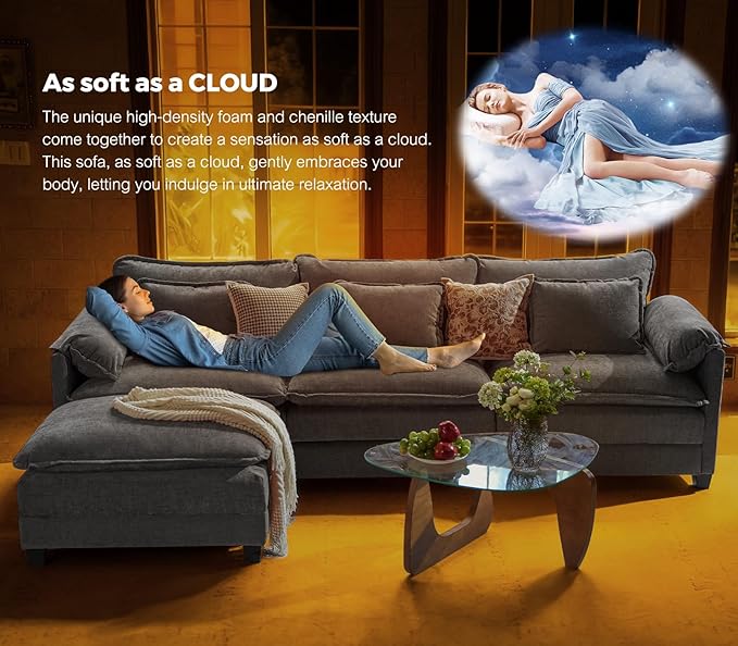 ELUCHANG 116" Modular Sectional Sofa, Comfy Cloud Couch, L Shaped Deep Seat