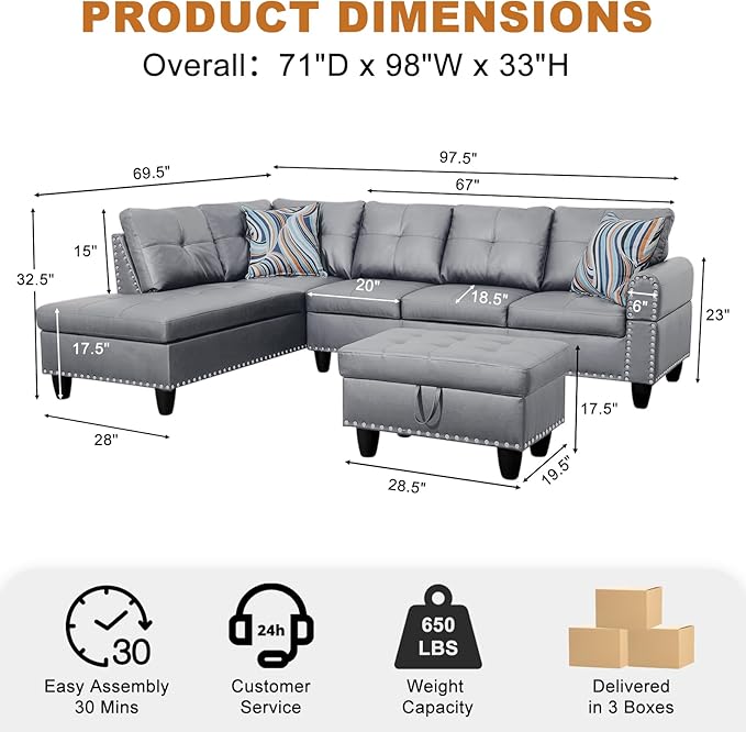 Wakefit Sectional Sofa Couch, Modern 4-Seaters Living Room Furniture Sets