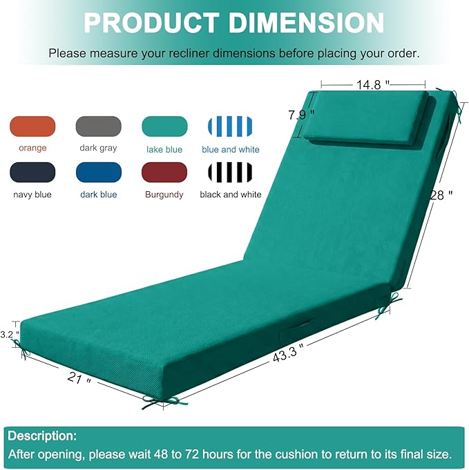Outdoor Lounge Chair mat, 72 inches x 21 inches, Waterproof Chaise Lounge