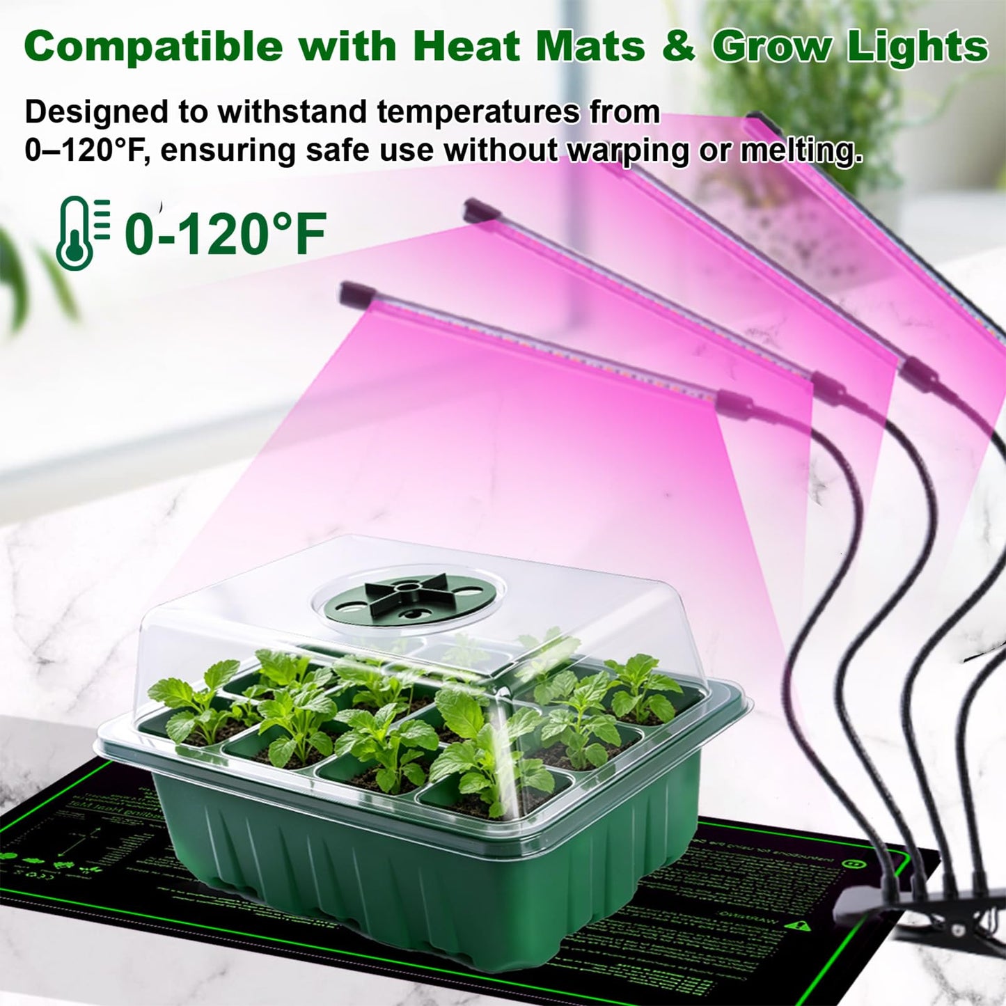 Yalumo Seed Starter Tray Kit, 12 Pack 144 Cells with Humidity Dome, Reusable Seedling Trays with Drainage Holes, Plant Germination Kit with Labels & Tools for Mini Greenhouse Propagator Indoor Garden