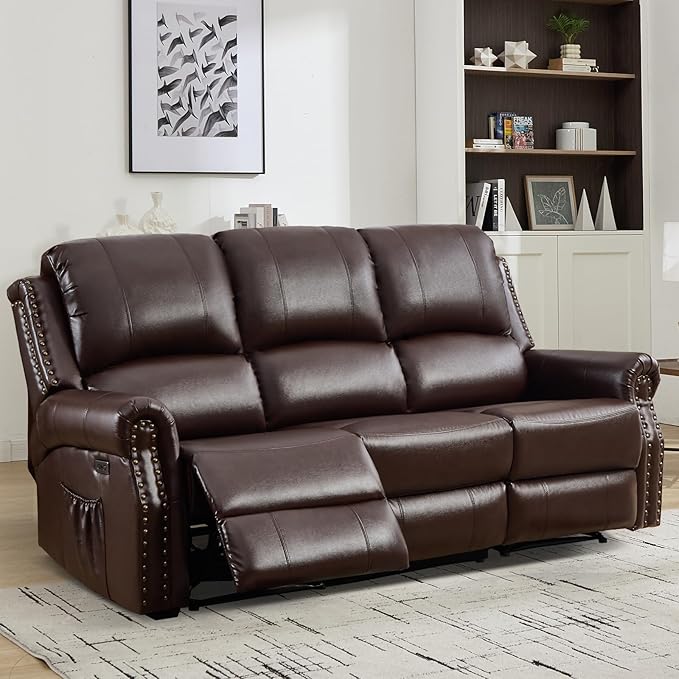 EBELLO Power Reclining Sofa for Living Room, Faux Leather 3 Seater Reclining