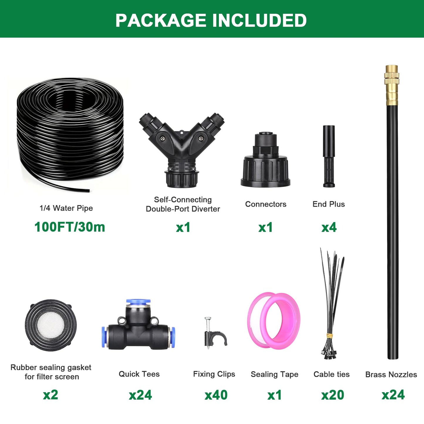 Starrey Drip Irrigation System, 2026-Upgrade 100Ft 1/4" Garden Watering System with 24 Pcs 360° Adjustable Copper Nozzles, DIY Kit for Garden, Lawn, Greenhouse, Raised Beds & Outdoor Plants