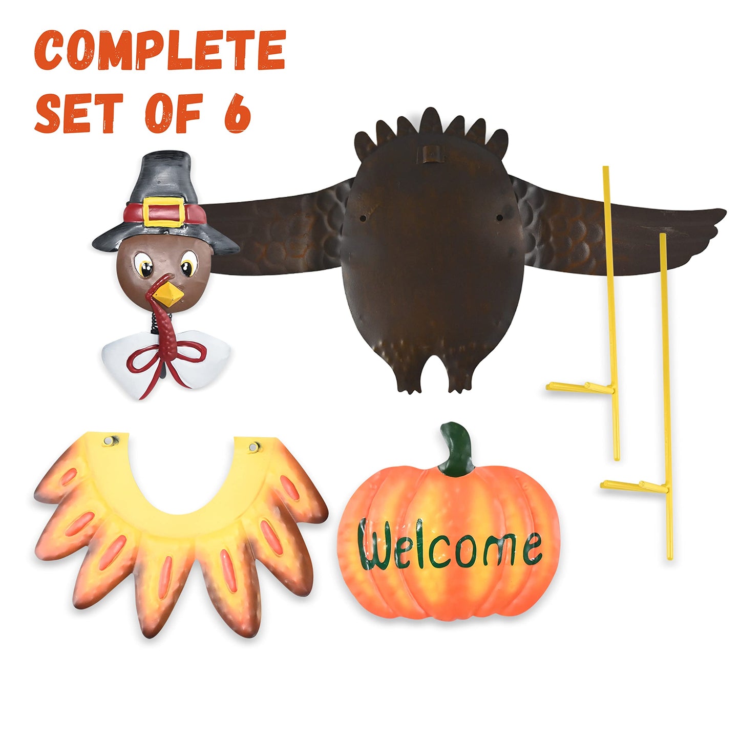 Ornativity Turkey Yard Stake Pumpkin Decoration - Metal Stand Outdoor Garden Front Yard Welcome Sign Thanksgiving Fall Autumn Yardstick Decor Lawn Ornament Kit - 1 Set