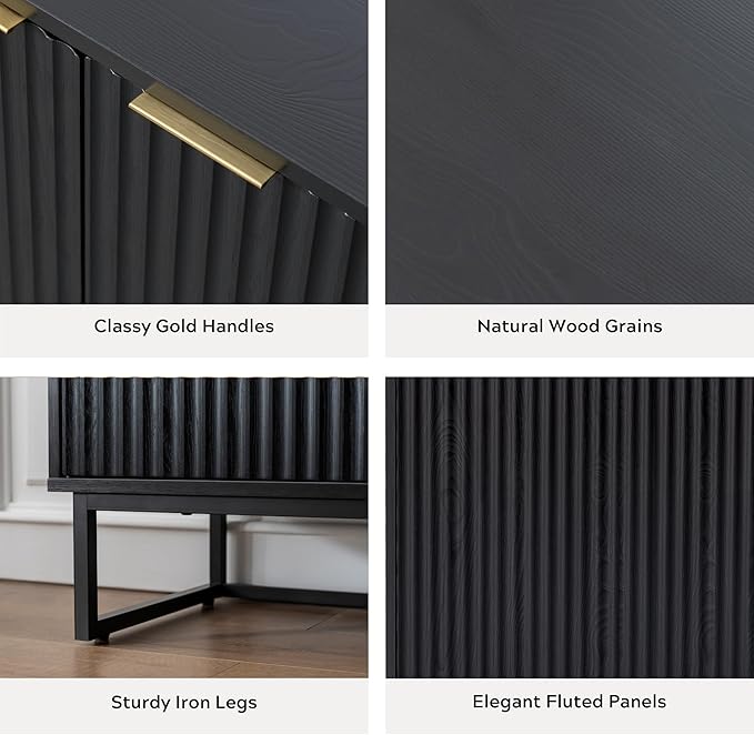 EYYTHUNG Fluted Cabinet with Storage, Sideboard Buffet Cabinet with Adjustable