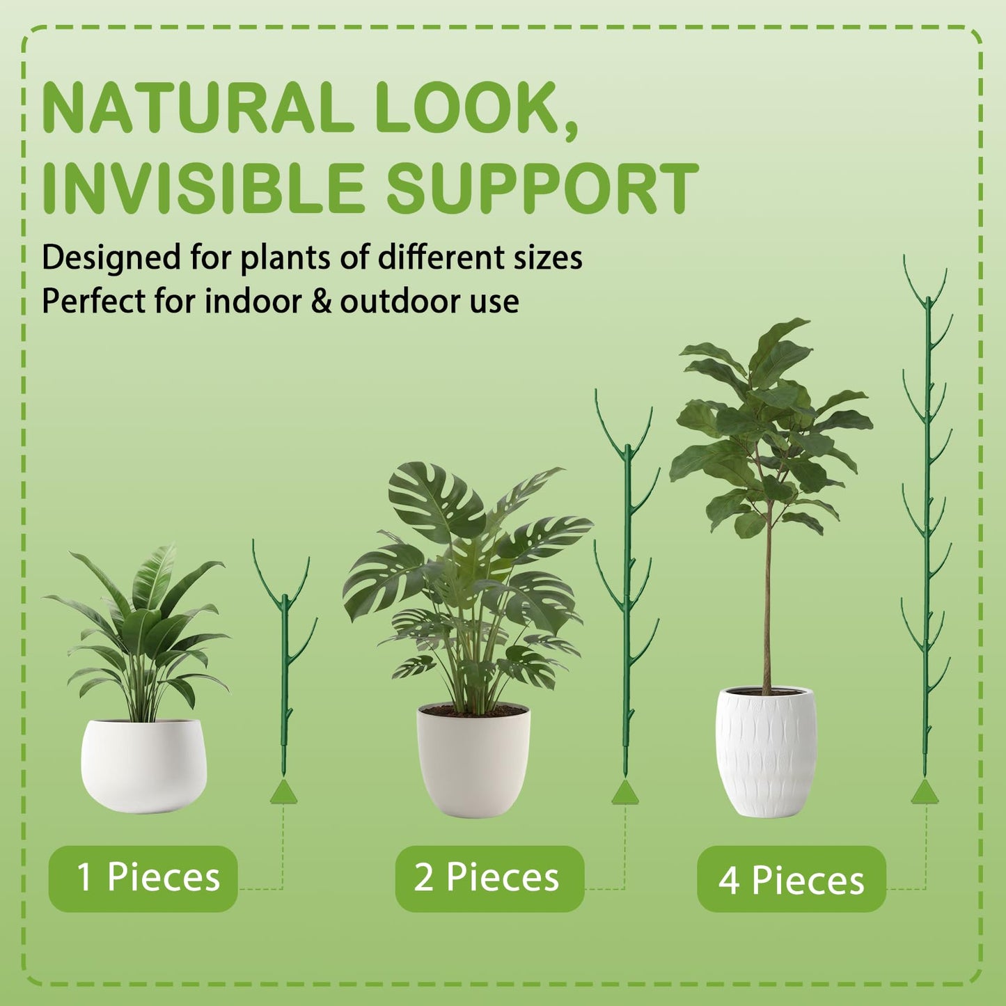 10Pcs Stackable Monstera Plant Support Stakes, Indoor Climbing Poles with Clips and Ties for Potted Plants and Pothos