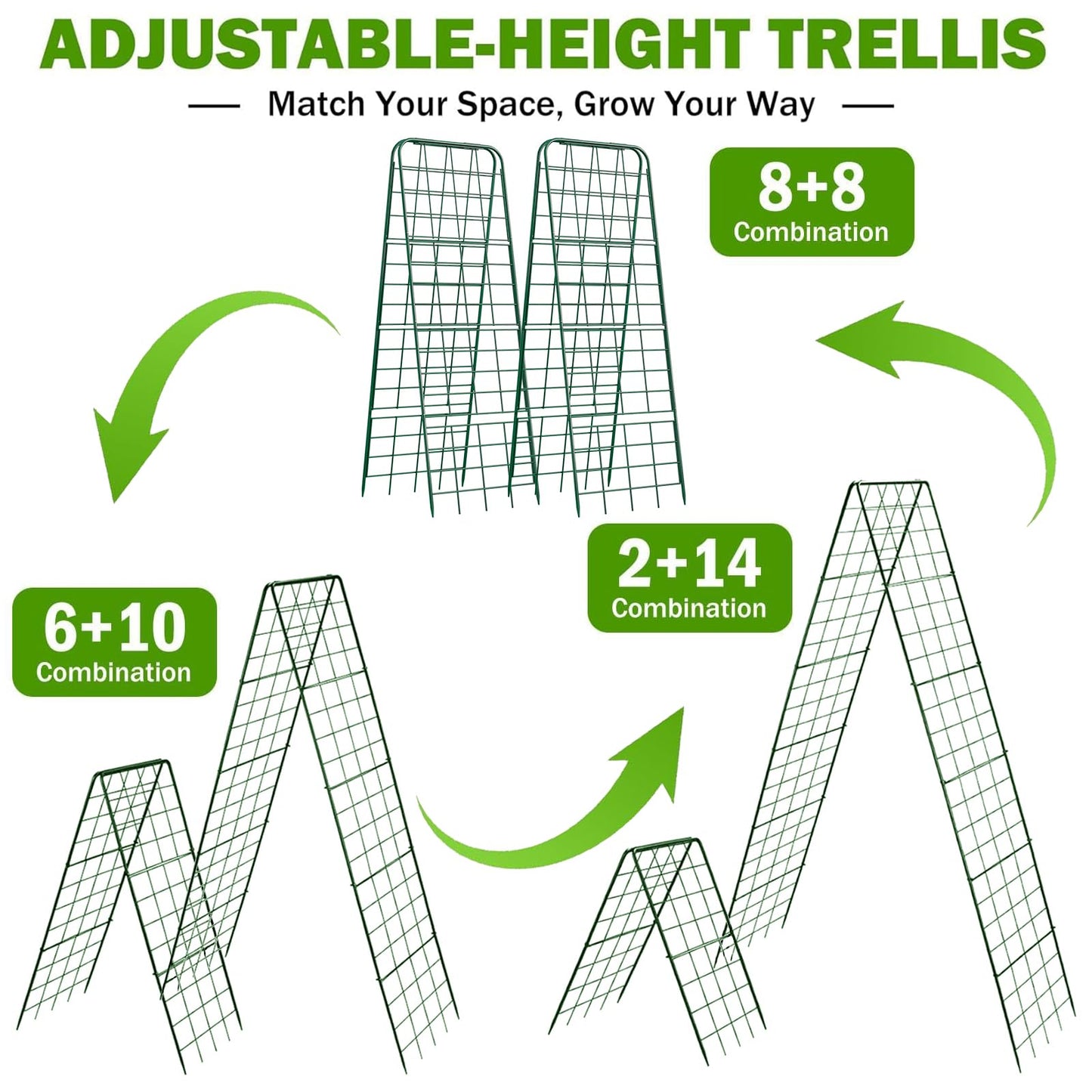 Heavy Duty 50"x17" Adjustable A-Frame Trellis for Climbing Plants – Rust-Proof Metal Garden Trellis with Dense Grid Design, Perfect for Raised Beds, Tomatoes, Cucumbers & Outdoor Vines (Green, 2 Pcs)