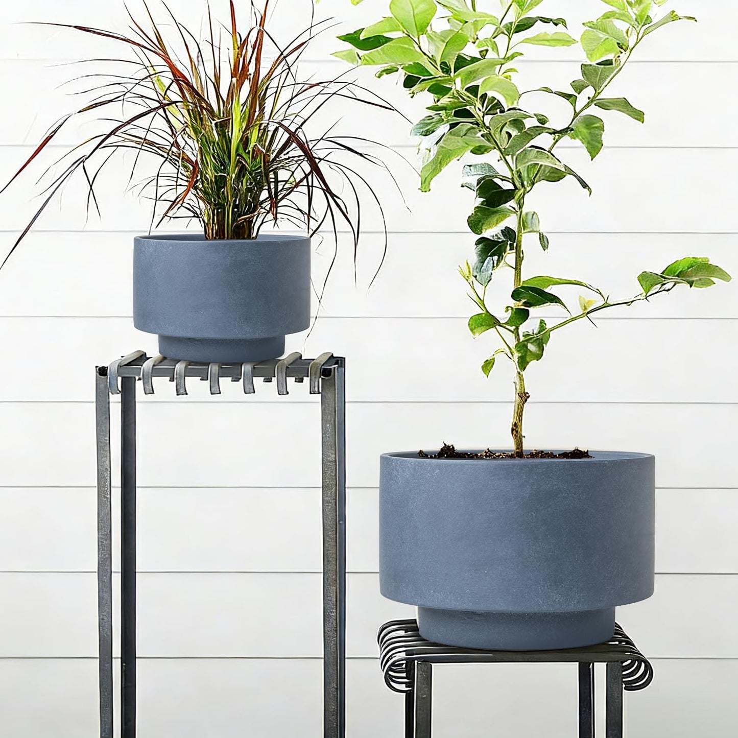 YBX YIBOXUAN Succulent Pots, 8 Inch + 6 Inch Plant Pots for Plants with Drainage Hole, Indoor Outdoor Ceramic Planter, Set of 2 Round Flower Pots for Succulent and Plants, Blue