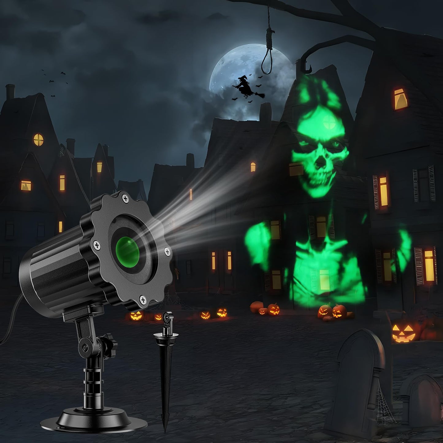 Halloween Decorations Outdoor,2026 Upgraded 3D Dynamic Skull Ghost Projector Lights,Clearer Skull HD Patterns,Night Light for Home Window Wall Halloween Decor