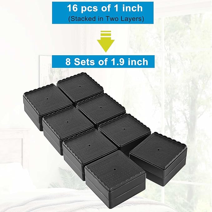 Bed Risers 1 inch, 2 inch, 3 inch, 4 inch Heavy Duty, Adjustable Furniture Riser