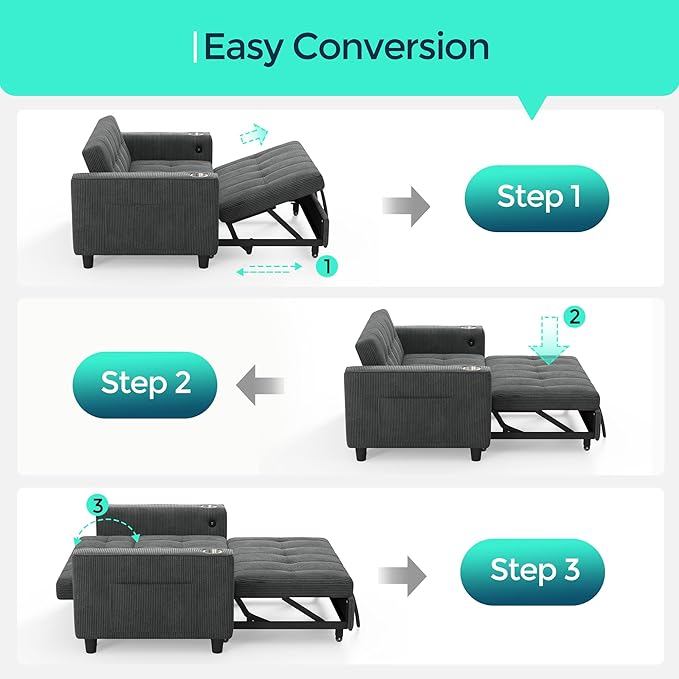 LINSY 54" Pull Out Couch with Charging Station
