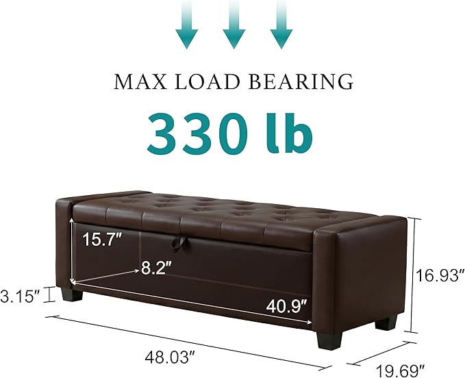 Huatean Home 48" Ottoman with Storage, Storage Ottoman Bench with Safety Hinge