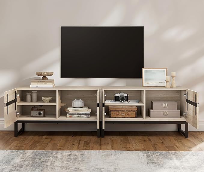 WAMPAT Modern TV Stand for 50-75 Inch TVs, Wood Entertainment Center