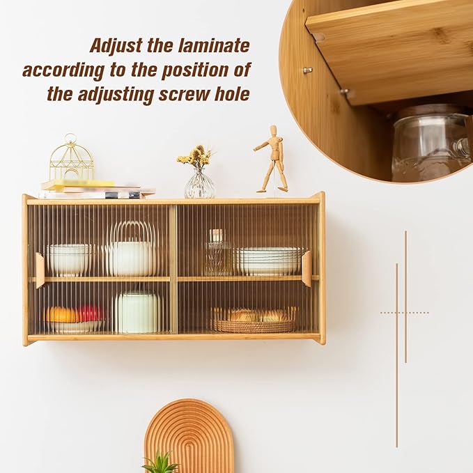 HollyHOME Small Bamboo Wall Mounted Kitchen Pantry Sideboard