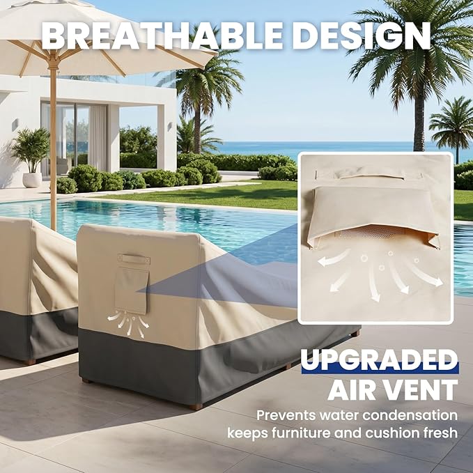Extra Heavy Duty Patio Chaise Lounge Cover Waterproof 2 Pack