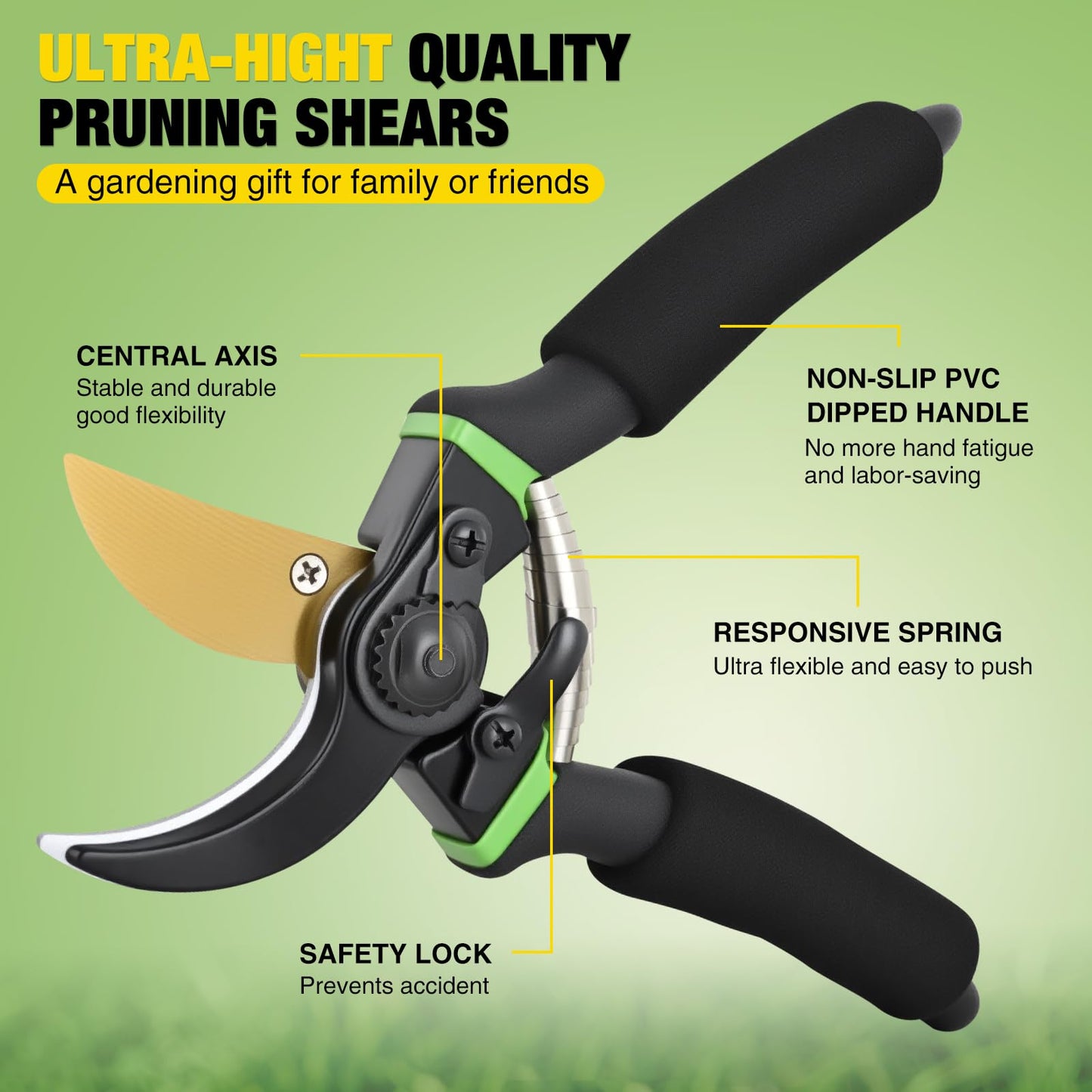 Yesker Pruning Shears for Gardening 8.5" Professional Bypass Garden Scissors Yard Clippers with Sharp SK5 Steel Blade Heavy Duty Hand Pruners for Branch Flower Plant Trimming Cutting Gardening Tools