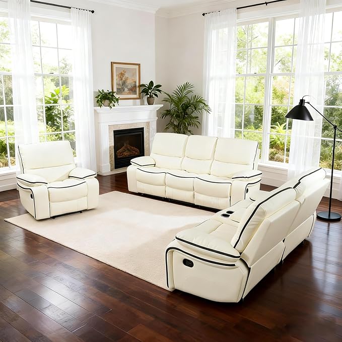 3-Piece Recliner Sofa Set, Adjustable Leather Recliner