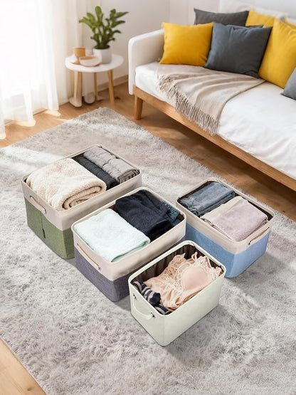 BALEINE 4 Pack Fabric Closet Storage Bins for Shelves, Linen Closet Organizers and Storage, Decorative Baskets for Organizing, Shelf, Clothes, Home, Office (White, 12"x8"x8")
