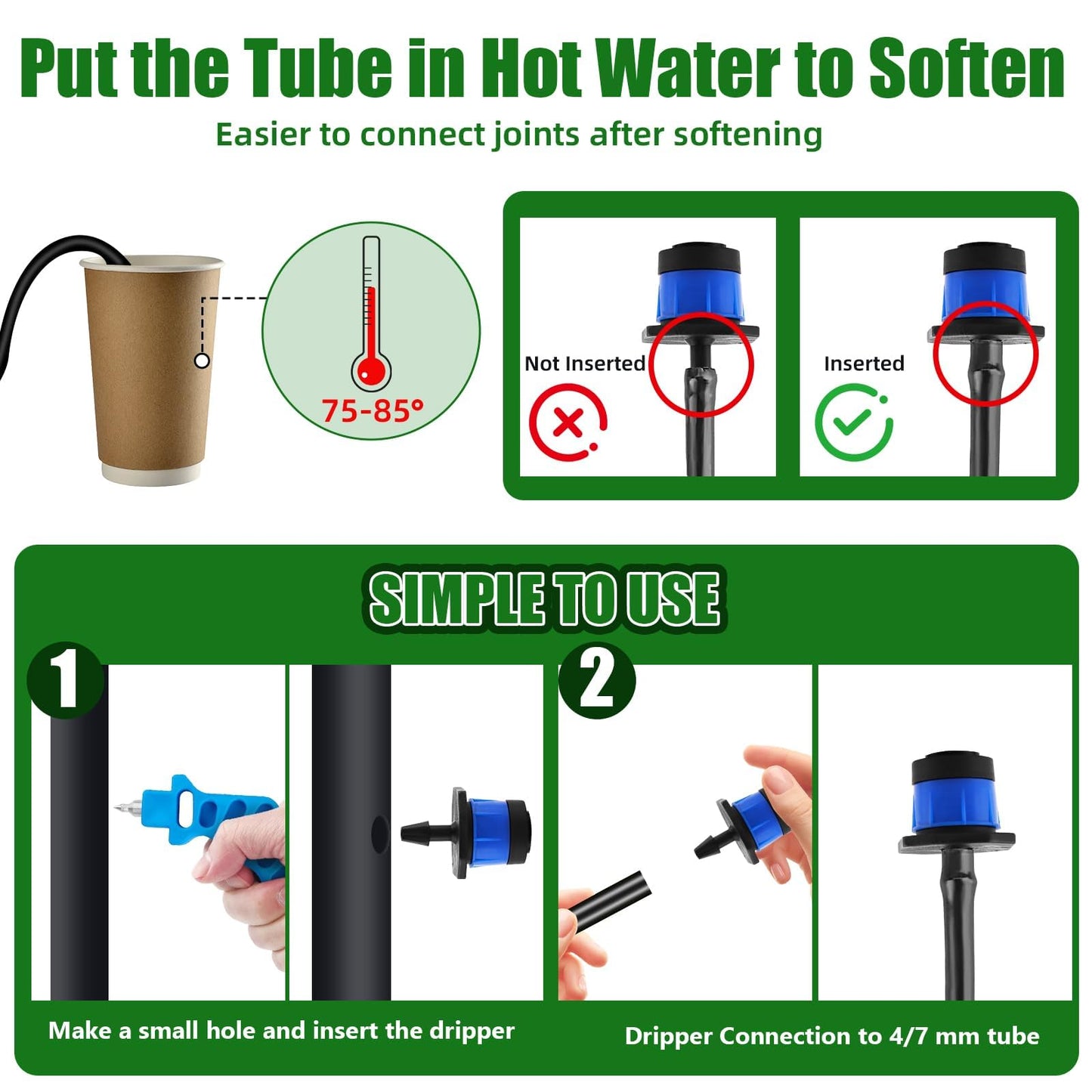200P 1/4 Inch Adjustable Irrigation Drippers Sprinklers Kalolary Drip Irrigation Emitters for 4/7mm Tube, Adjustable 360 Degree Water Flow Sprayer Sprinklers Drip System Parts for Lawn Yard (Blue)