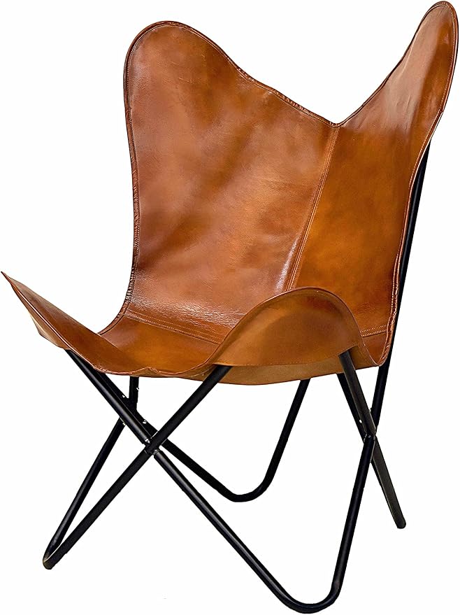 cuero Handmade Living Room Buffalo Leather Chair, Home-Decor, Butterfly Chair
