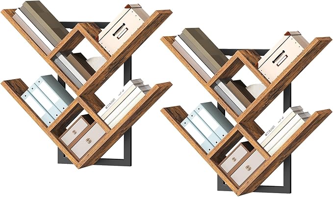 HOOBRO Floating Shelves for Wall, 2-Tier Wooden Tree Bookshelf, Hanging Shelves