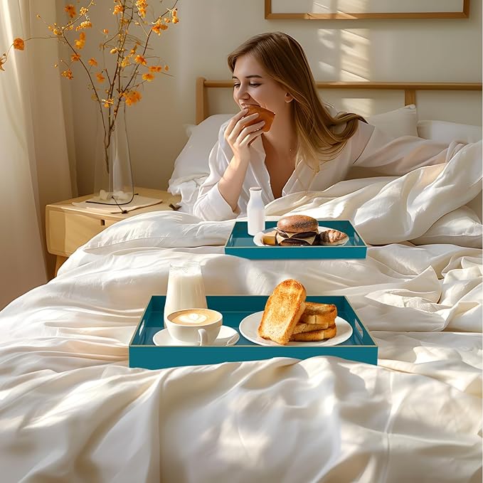 MAONAME Green Serving Tray Set of 2, Plastic Decorative Tray