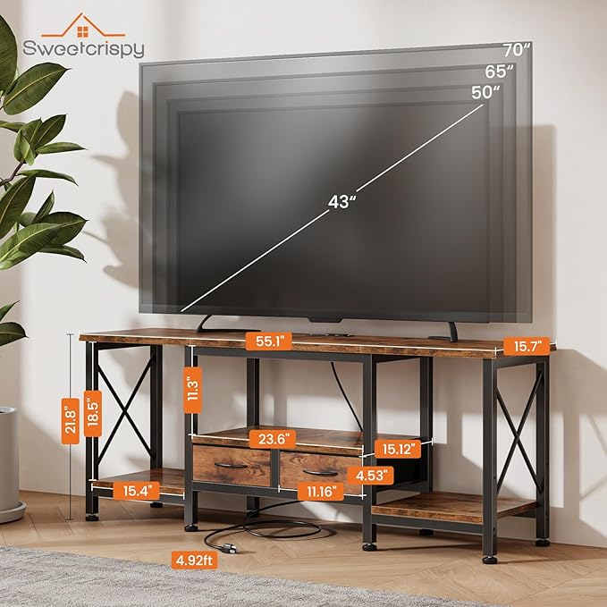 DUMOS 55” TV Stand with Power Outlets, Entertainment Center