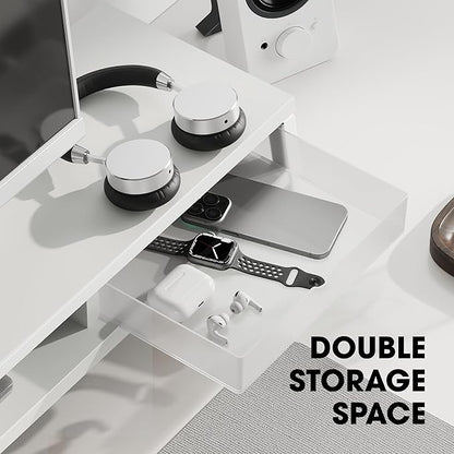 Fenge Dual Monitor Stand, Monitor Riser with Drawer, 42.5 Inch Large Computer Monitor Stand for 2 Monitors, 2 Tier Wooden Desk Shelf for Top of Desk