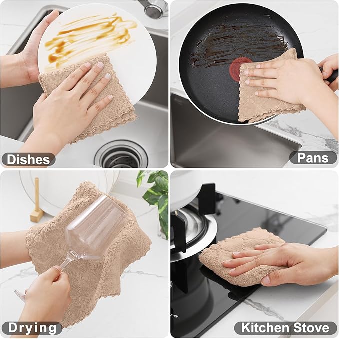 Homaxy 12 Pack Kitchen Dish Cloths, Super Soft and Absorbent Coral Velvet Dish