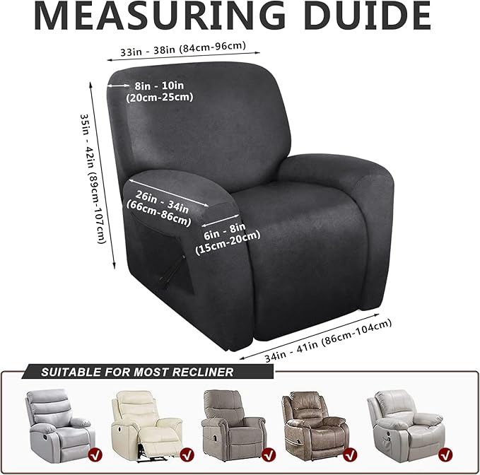 ANARACHON Leather Look Recliner Chair Covers Stay in Place 4-Piece Recliner
