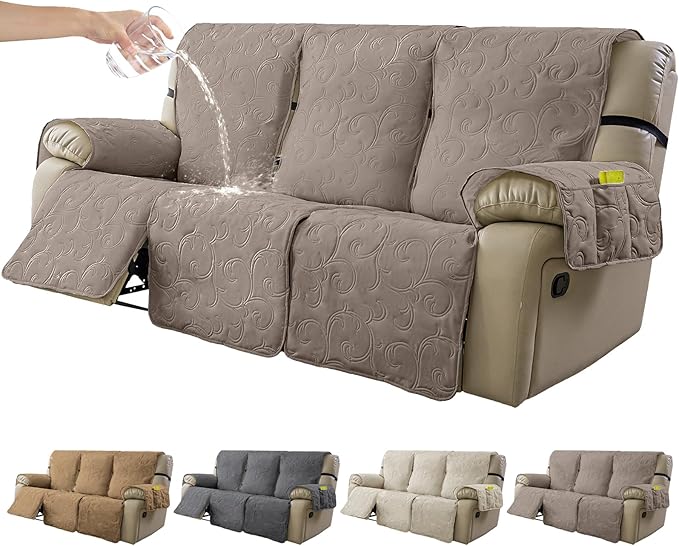 100% Waterproof Recliner Sofa Covers 3 Seater, 6-Piece Split Non-Slip Reclining