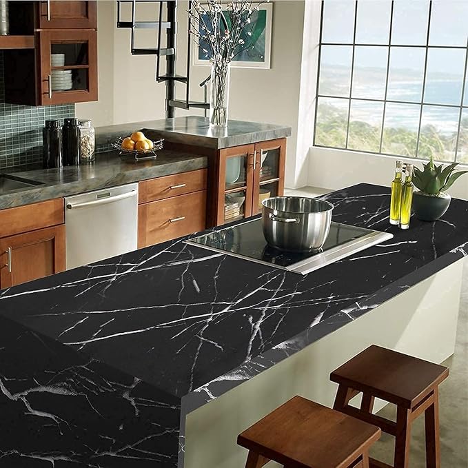 practicalWs 11.8"×78.7" Black Marble Contact Paper Matte Peel and Stick Kitchen