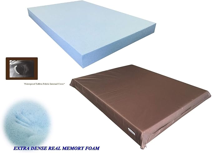 High Density Solid Blue Cooling Gel Infused Memory Foam Pad Dog Pet Bed + Internal Waterproof Cover (41x27x4 Inches (2pack))